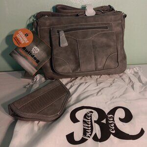Bulldog Concealed Carry Satchel Purse With Holster gray With white Trim BDP-081